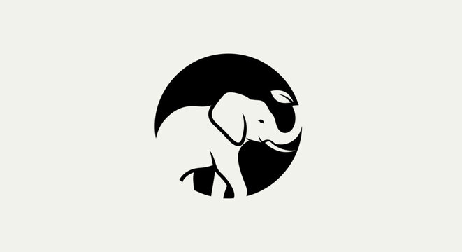 Black and white elephant logo symbol.