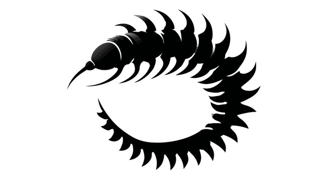 Curved segmented black arthropod illustration against white