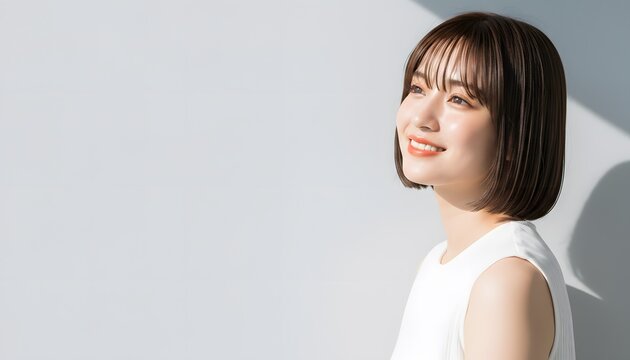 ボブヘアのカットモデル女性の美容ポートレート (Soft Radiance Portrait Series)	