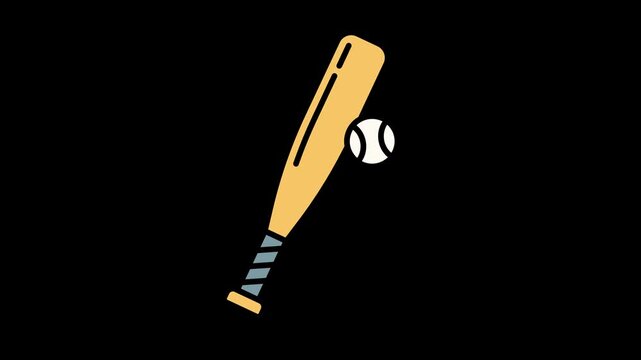 Seamless loop animation of a brown baseball bat hitting a ball. 4K sports motion graphic element isolated on alpha channel transparent background for athletic and competition themes