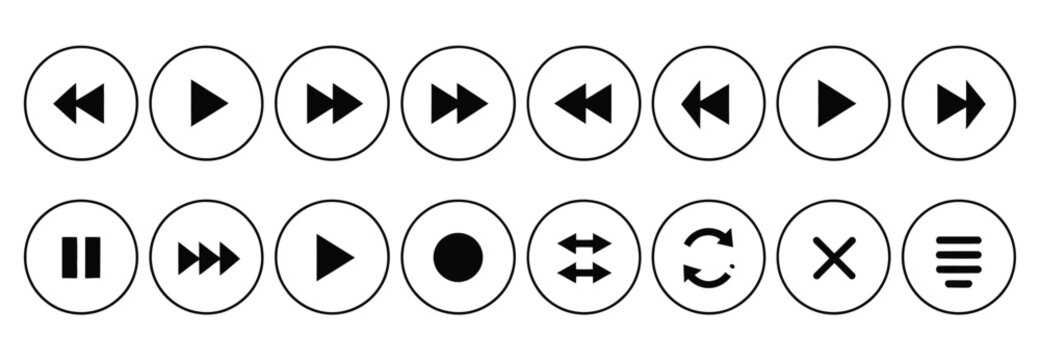 Universal media player navigation icons set for digital video and audio control panels