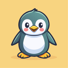 Obraz premium Cute cartoon penguin standing on yellow background.