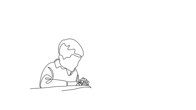 Father Teaching Homework With Patient Guidance. Passing on Knowledge Concept. Single line draw design Video 4k. Footage graphic illustration