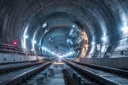 Brightly Lit Metro Tunnel Construction Site