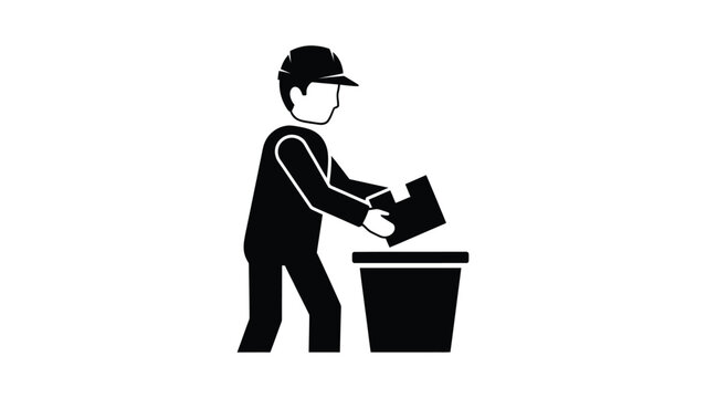 man throwing paper into trash can.