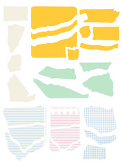 Fototapeta premium Colorful Torn Paper Set with Lines and Patterns, Isolated Elements Collection