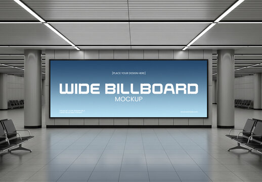 Underground Station Wide Billboard Mockup