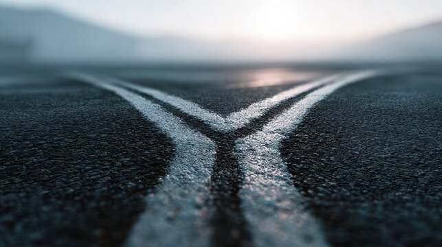 Elegent photo of  junction. A conceptual crossroads splitting in two directions, symbolic path choice. wellbeing guides, coaching materials, designed for coaching and.