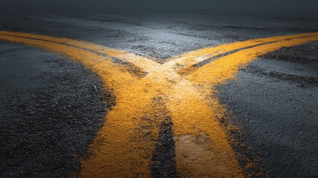 Elegent photo of  junction. A conceptual crossroads splitting in two directions, symbolic path choice. wellbeing guides, coaching materials, designed for coaching and.
