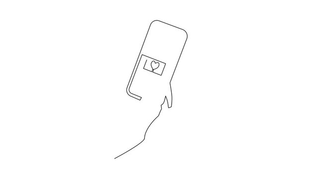 Hand Holding Smartphone With Marketing Content. Digital Marketing Concept. Single line draw design Video 4k. Footage graphic illustration