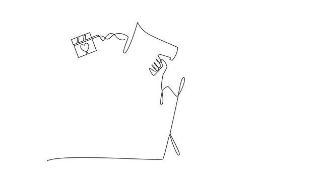 Marketer Announcing Campaign Using Digital Megaphone. Digital Marketing Concept. Single line draw design Video 4k. Footage graphic illustration
