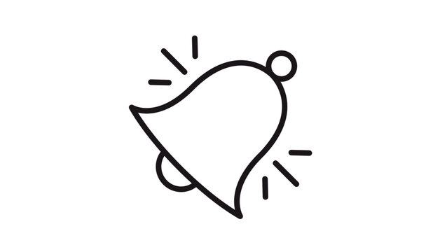 Minimalist black line art vector icon of a ringing notification bell with sound waves, isolated on a white background. Clean scalable illustration for digital alerts, alarms, and reminders.