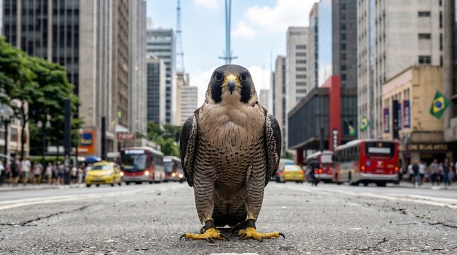 Falc&atilde;o no meio de uma avenida