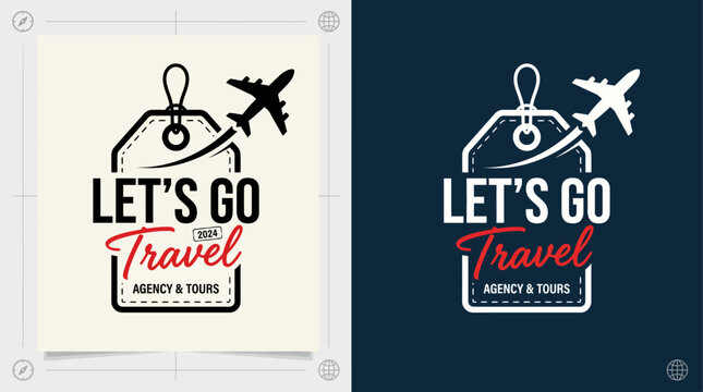 Modern Travel Logo Design with Airplane and Luggage Tag &ndash; Let&rsquo;s Go Travel Vector