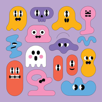 Vibrant set of quirky cartoon monsters and abstract characters vector illustration colorful germs and funny creatures for playful design