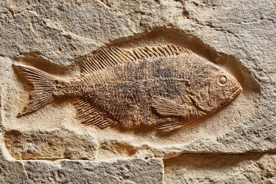 Ancient Fish Fossil Embedded in Stone Showcasing Photorealistic Details