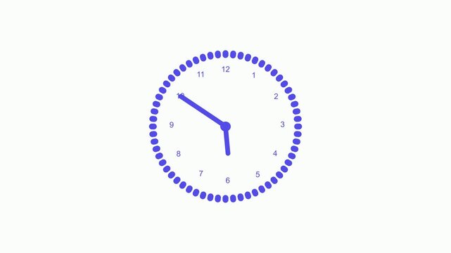 Minimalist dotted analog clock animated, Analog clock with dotted outer ring, short hour and minute hands indicating animation