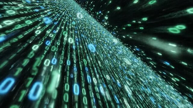 Digital Rain of Code Descends in Stylized Waterfall