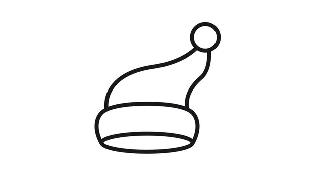 Black line art vector icon of a Santa Claus hat, minimalist Christmas holiday winter cap illustration with pom-pom, scalable symbol for festive seasonal design, greeting cards, and web interfaces.