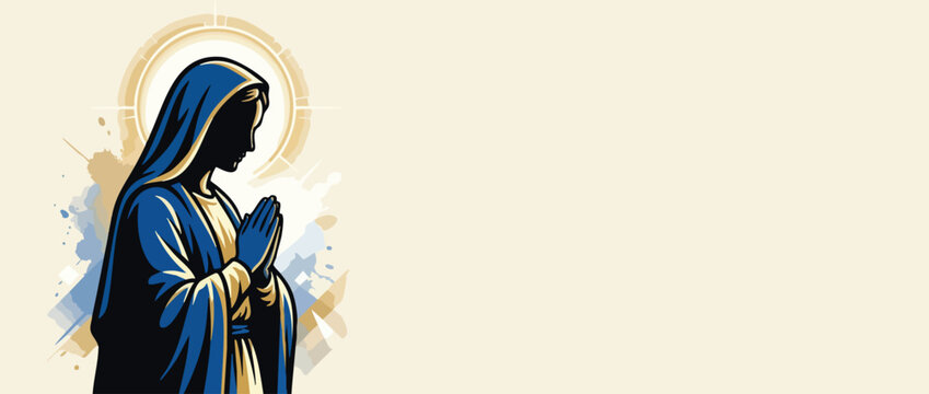 Religious Portrait of Virgin Mary Silhouette with Prayerful Pose and Soft Halo
