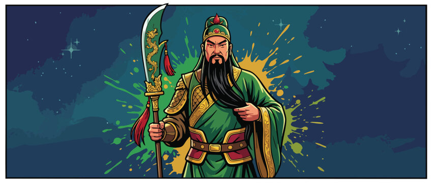 Respectful Guan Yu Figure with Ceremonial Blade in Flowing Robes Noble Warrior