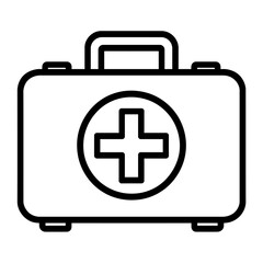 Obraz premium First-Aid Kit Vector Icon - Minimalist Emergency Medical Box Illustration for Healthcare, Safety, and First Response. Modern Black and White Line Art Symbol of Medical Assistance.