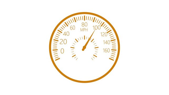 Car speedometer at high speed animation, Circular car speedometer showing about 160 mph animated