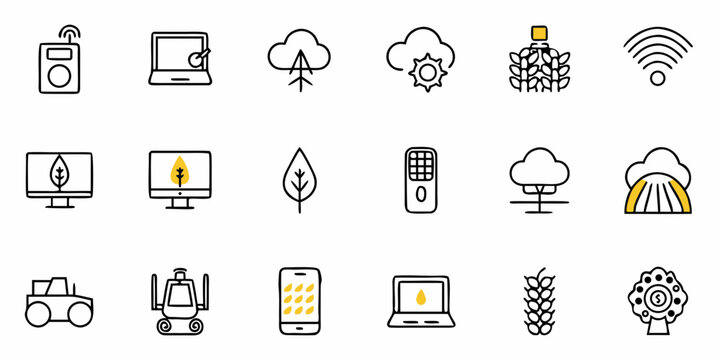 A set of modern flat icons representing eco-friendly technology and sustainable energy solutions