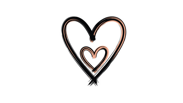 Artistic hand-drawn sketch of a large black heart containing a smaller heart in a soft copper tone.