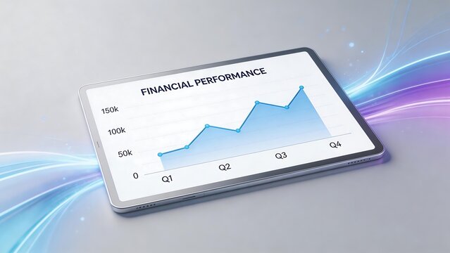 Tablet displaying financial performance graph