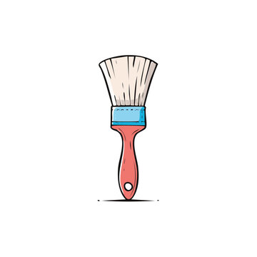 Illustration of a classic paintbrush with a red handle and blue ferrule, ready for painting projects