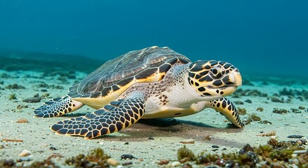 Fototapeta premium Sea Turtle Underwater - A Majestic Marine Creature.