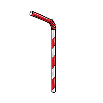 Red and white striped flexible drinking straw