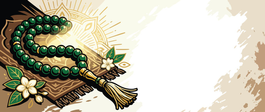 Prayer Beads Tasbih with Elegant Sacred Light and a Calm Devotional Atmosphere