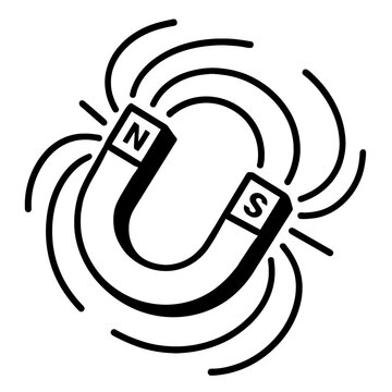 Horseshoe Magnet with Magnetic Field Lines Vector Illustration - Physics Science Experiment Symbol, Black and White Line Art Icon Isolated on White Background