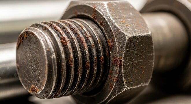 Close up of a rusty bolt and nut showing detail and texture