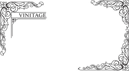 Fototapeta premium Vintage, ornate, black and white, frame border, decorative elements, illustration