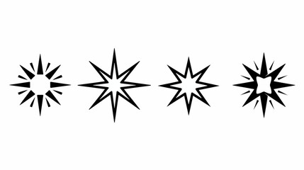 Fototapeta premium Four stylized star shapes of varying design sit side-by-side on a white background