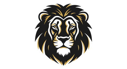 Fototapeta premium Majestic Lion Head Logo Design with Black and Gold Accents - Symbol of Strength and Power
