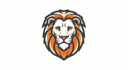 Fototapeta premium Stylized Lion Head Logo Design, Majestic Animal Emblem with Orange Mane and Fierce Eyes on White Background