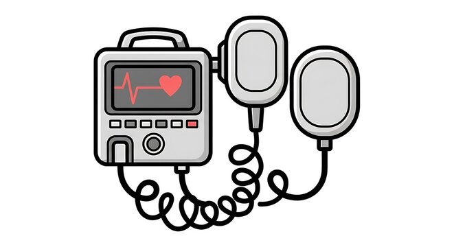 Defibrillator medical device illustration.