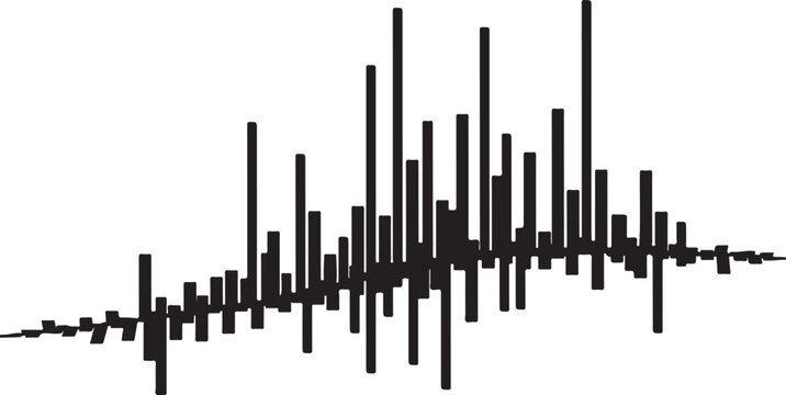 Sound wave, audio signal, waveform graph, black vector icon