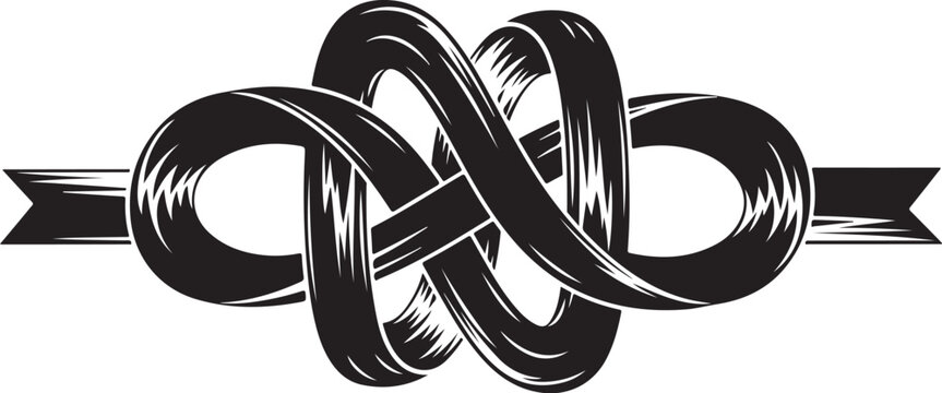 Black knot icon, infinity symbol, ribbon banner, vector graphic
