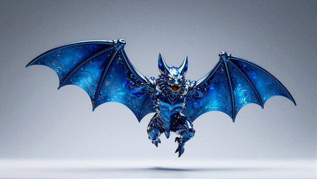 Sparkling Blue Bat Creature with Open Wings