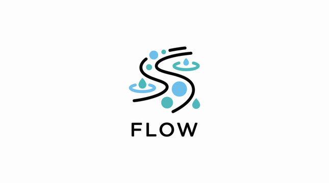 This image captures the essence of fluidity with a modern logo design representing water flow, using blue tones and abstract shapes to symbolize motion and harmony.