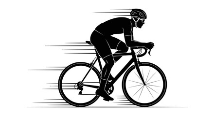 Fototapeta premium Dynamic Male Cyclist Silhouette in Motion with Speed Lines, Black and White Illustration