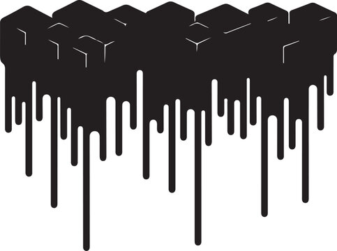 Black melting hexagons, dripping shapes, abstract design elements, vector graphics