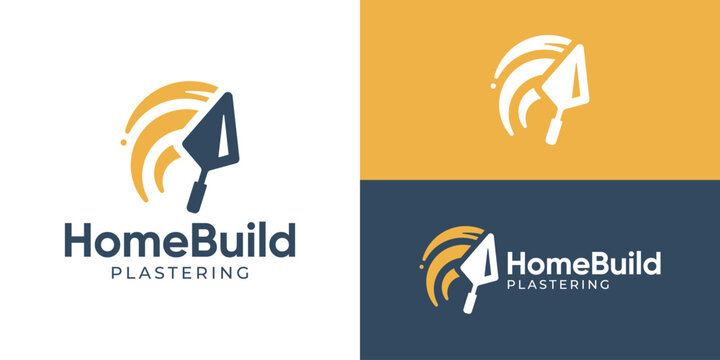 Creative simple home build logo template. Trowel and cement symbol for home build logo design vector illustration.