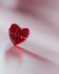 Fototapeta premium 3D render of a red heart with a digital pulse line around it, health monitoring icon