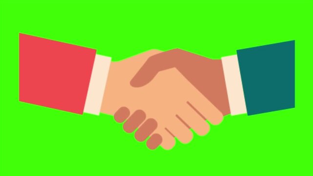 Business handshake animation on green background symbolizing partnership agreement teamwork collaboration trust deal success corporate connection networking concept flat design illustration